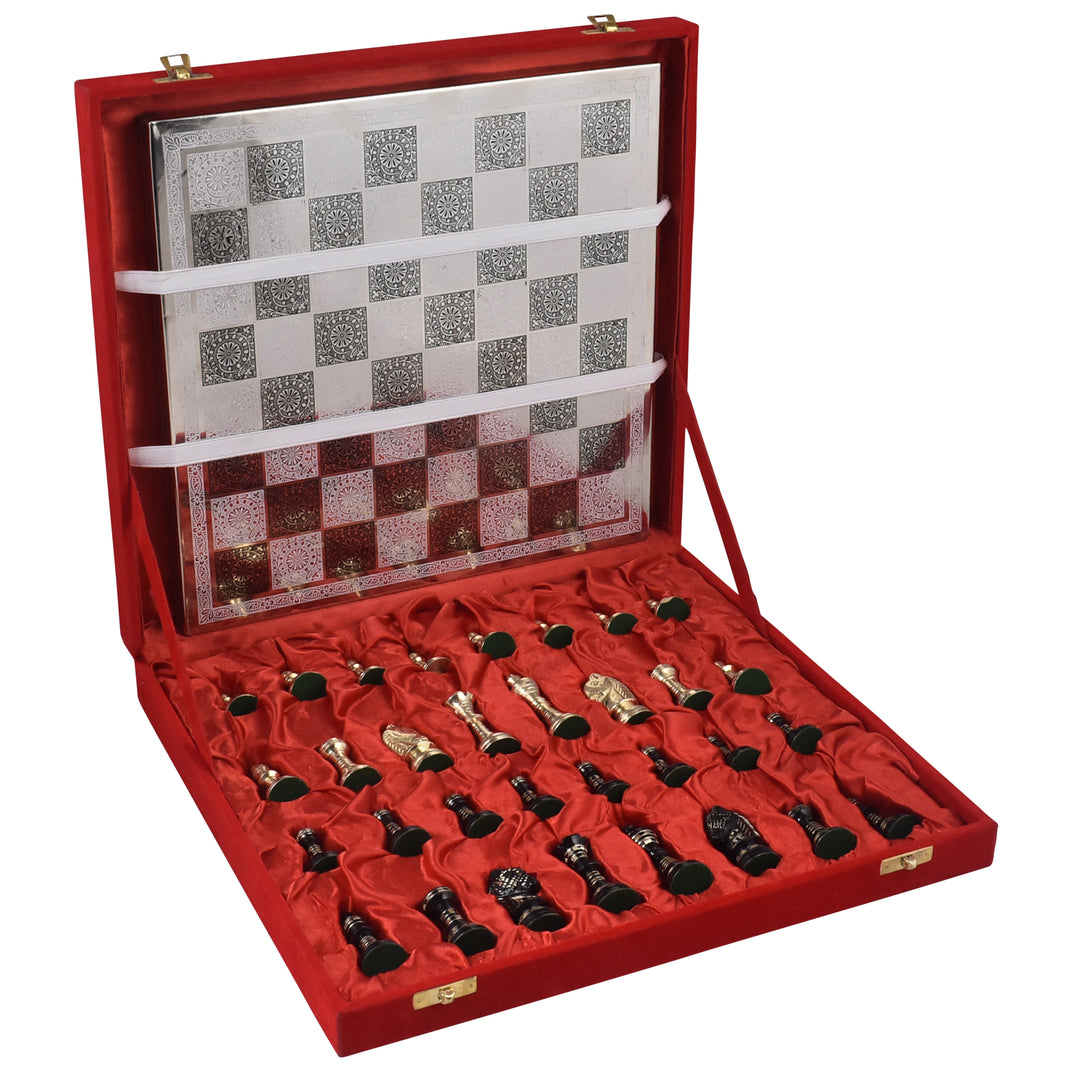 Set di scacchi e scacchiere di lusso in metallo e ottone di ispirazione Staunton - 12” - Arte unica