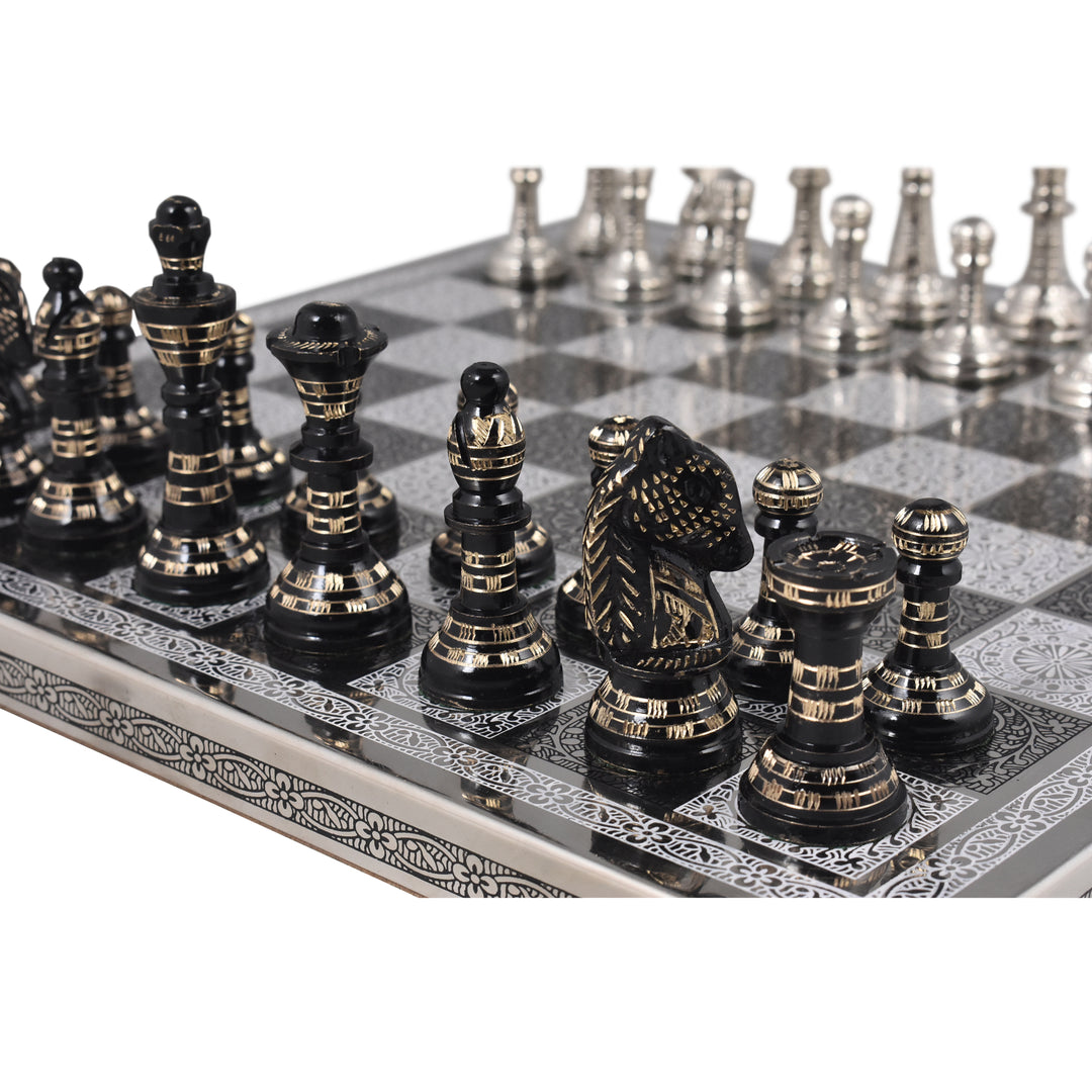 Staunton Inspired Brass Metal Luxury Chess Pieces & Board Set - 12" - Unique Art