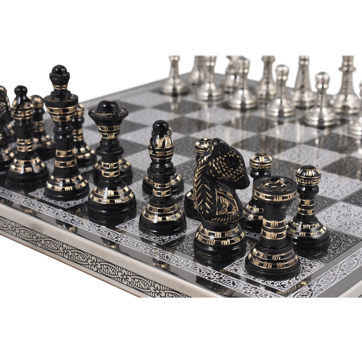 Staunton Inspired Brass Metal Luxury Chess Pieces & Board Set - 12" - Unique Art - Warehouse Clearance - Europe Shipping Only