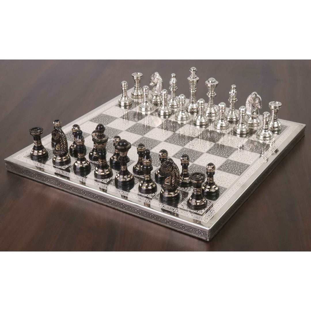 Slightly Imperfect Staunton Inspired Brass Metal Luxury Chess Pieces & Board Set - 12" - Unique Art - Warehouse Clearance - USA Shipping Only