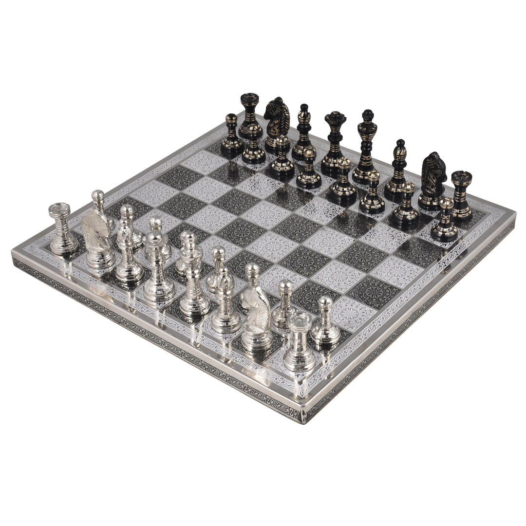 Staunton Inspired Brass Metal Luxury Chess Pieces & Board Set - 12" - Unique Art - Warehouse Clearance - Europe Shipping Only