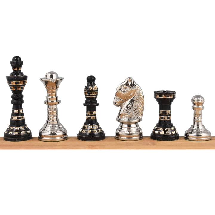 Staunton inspireret messing metallic luksus skakbrikker og bræt sæt - 12" - unik kunst