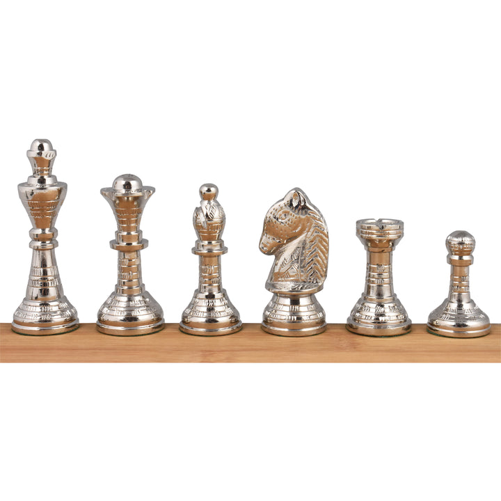 Staunton Inspired Brass Metal Luxury Chess Pieces & Board Set - 12" - Unique Art - Warehouse Clearance - Europe Shipping Only