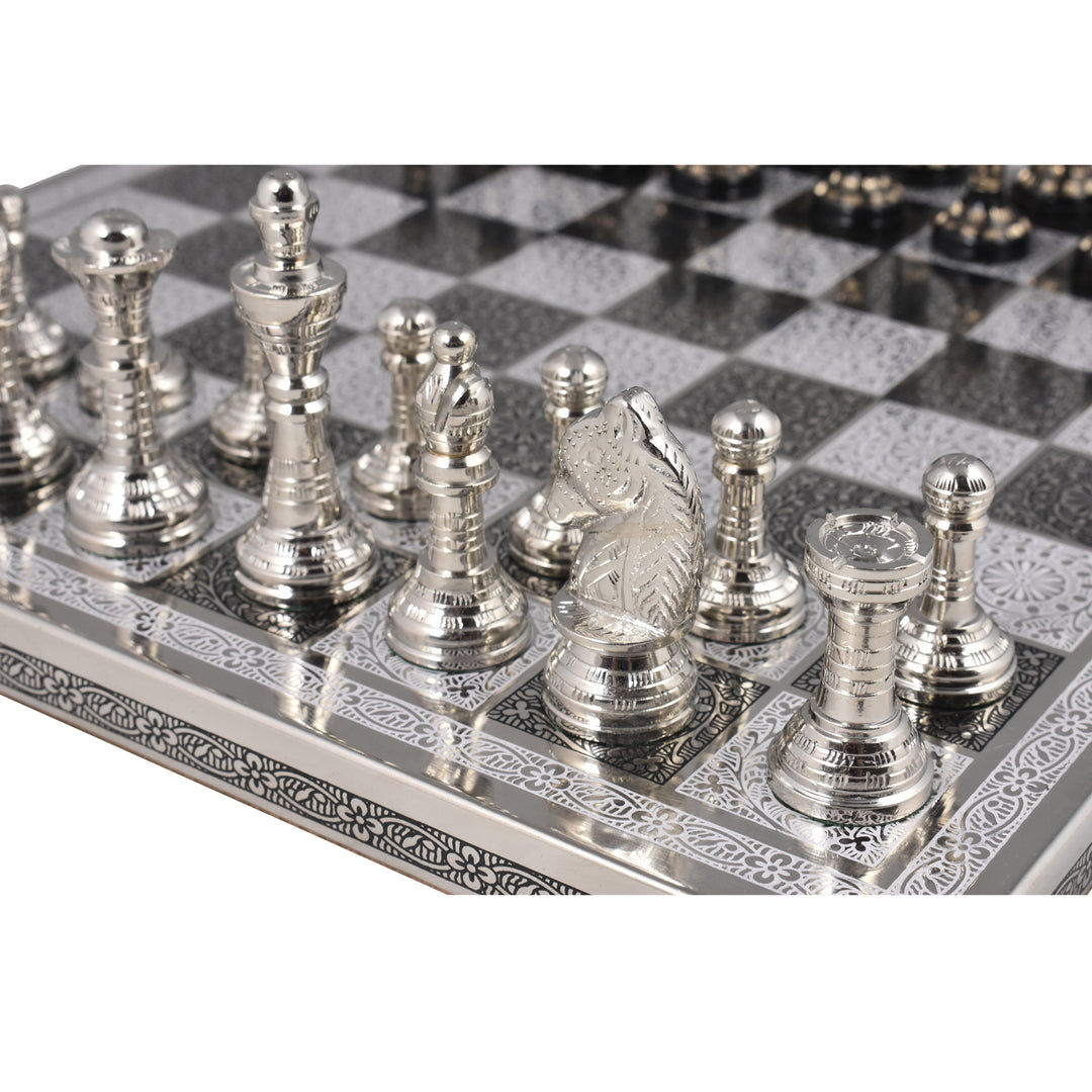 Staunton inspireret messing metallic luksus skakbrikker og bræt sæt - 12" - unik kunst