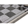 Intricately engraved floral border and patterned squares on a 12-inch luxury brass metal chess board.
