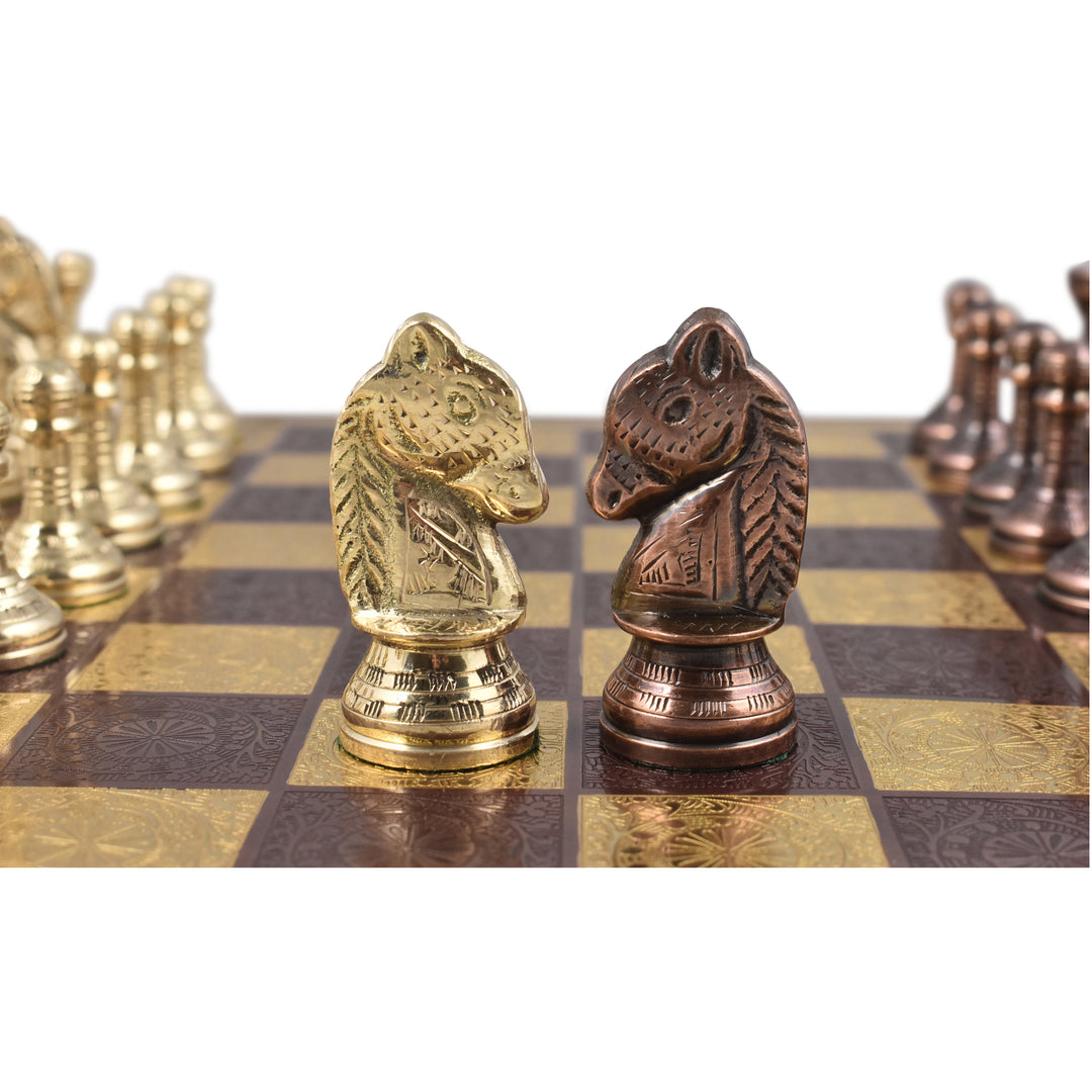 Jeu d'échecs de luxe en laiton légèrement imparfait inspiré de Staunton - 30 cm - Cuivre et or - Œuvre d'art unique - Liquidation d'entrepôt - Expédition en Europe uniquement