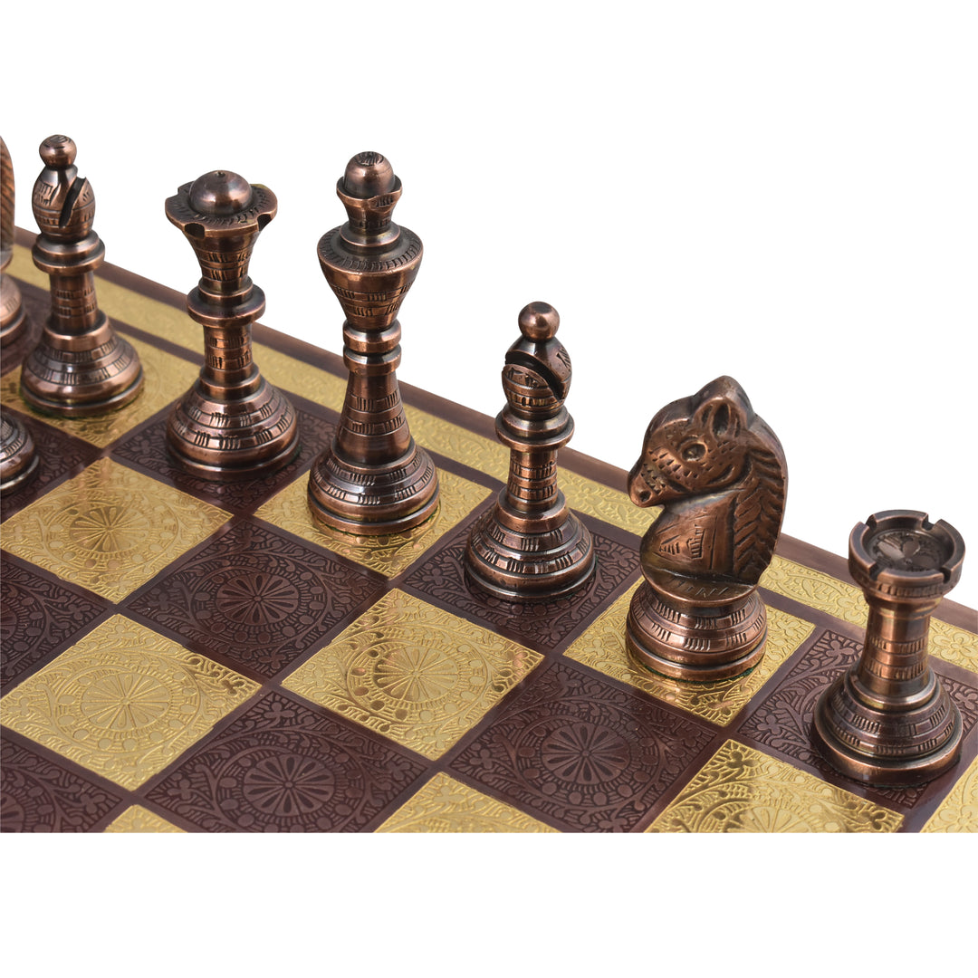 Jeu d'échecs de luxe en laiton légèrement imparfait inspiré de Staunton - 30 cm - Cuivre et or - Œuvre d'art unique - Liquidation d'entrepôt - Expédition en Europe uniquement