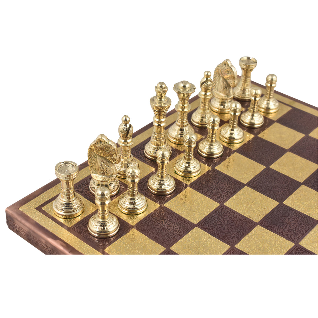 Jeu d'échecs de luxe en laiton légèrement imparfait inspiré de Staunton - 30 cm - Cuivre et or - Œuvre d'art unique - Liquidation d'entrepôt - Expédition en Europe uniquement