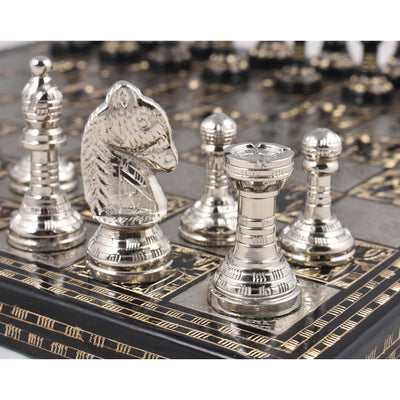 Staunton Inspired Brass Metal Luxury Chess Pieces & Board Set-12"-Silver & Black - Warehouse Clearance - USA Shipping Only