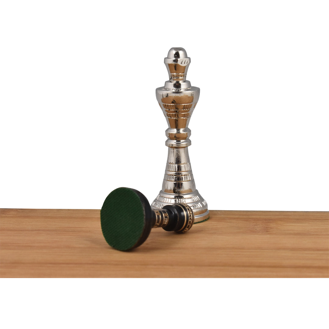 Staunton Inspired Brass Metal Luxury Chess Pieces & Board Set- 12" -Silver & Black - Warehouse Clearance - USA Shipping Only