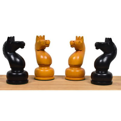 Combo of 1960's Soviet Championship Tal Chess Set - Pieces in Antiqued Boxwood with 21" Chess Board and Storage Box