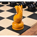 Side view of an antiqued boxwood knight, 1960s Soviet Tal chess set 