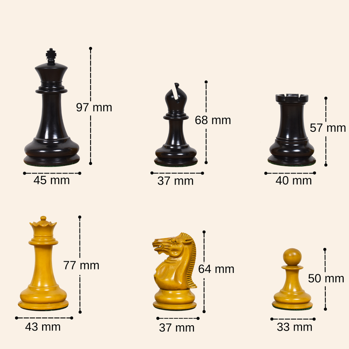 1849 Jacques Cook Staunton Collectors Chess Set- Chess Pieces Only - Ebony Wood - 3.75"