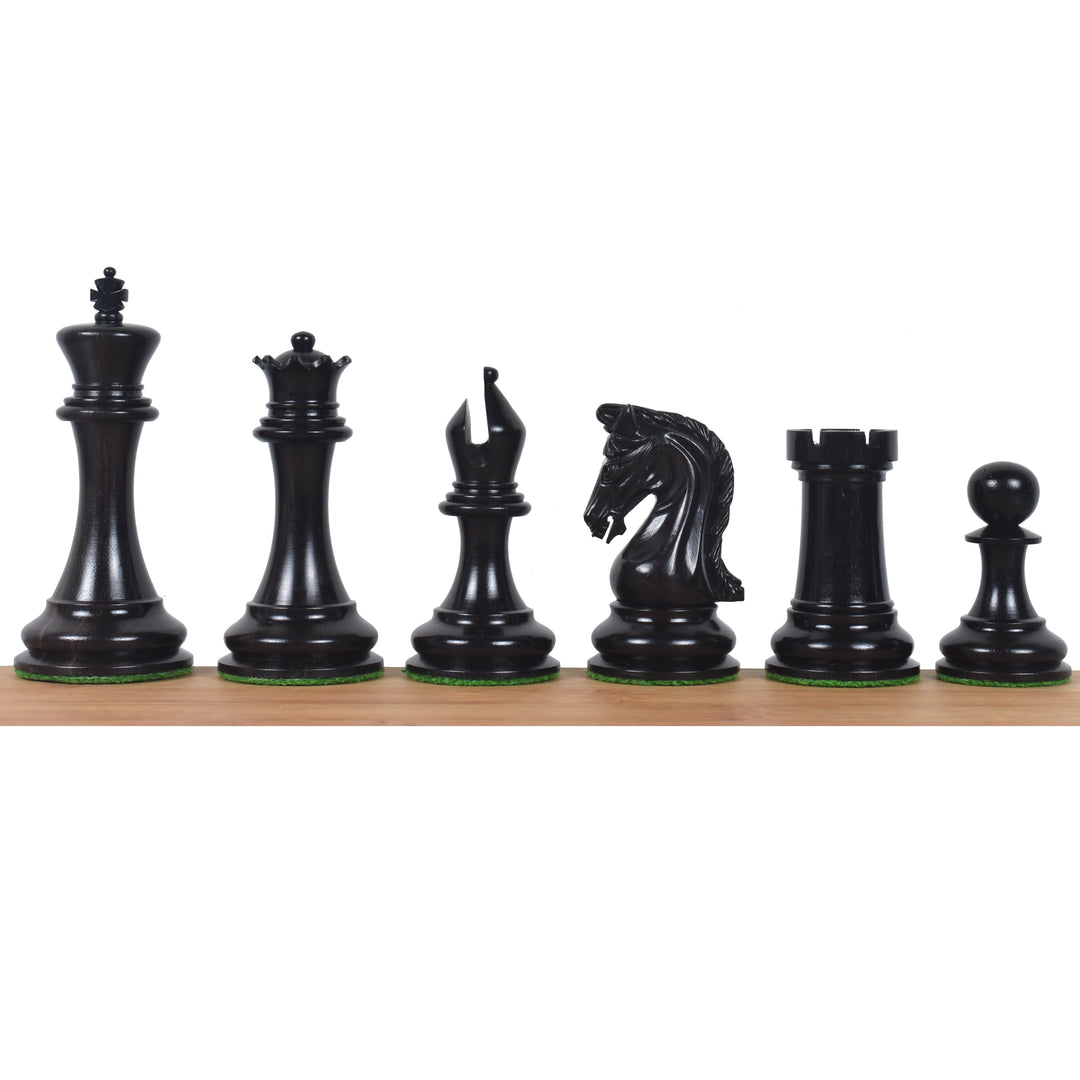 Repro 2016 Sinquefield Staunton Piezas de ajedrez de madera de ébano con tablero de ajedrez de madera maciza de ébano y arce de 21" Players Choice - Acabado mate y caja de almacenamiento de cofre de polipiel.
