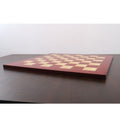 Side profile view of the 21-inch Red Ash Burl printed chess board showcasing its thickness and flat playing surface.