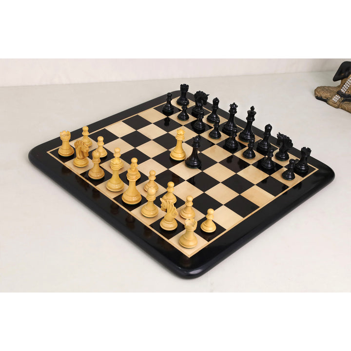 3.3" Spiraled Steed Luxury Chess Set - Ebony & Boxwood with Board and Leatherette Coffer Storage Box