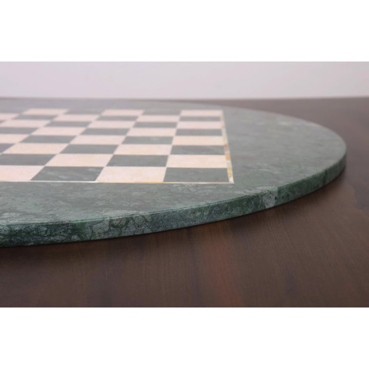 24" Luxury Round Marble Stone Chess Board- Green and White Semi Precious Stone