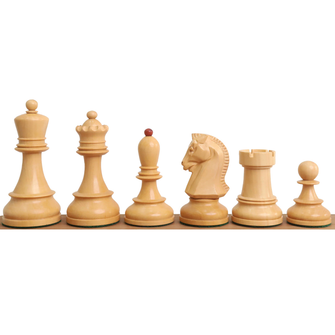 Premium Boxwood Dubrovnik chess pieces arranged in a row.