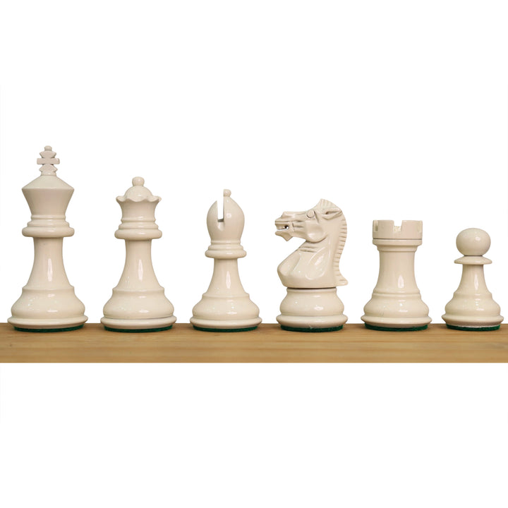 Lote compuesto por piezas de ajedrez Pro Staunton de 7,8 cm (negras y marfil) + tablero de madera de ébano de 43 cm + caja de palisandro dorado
