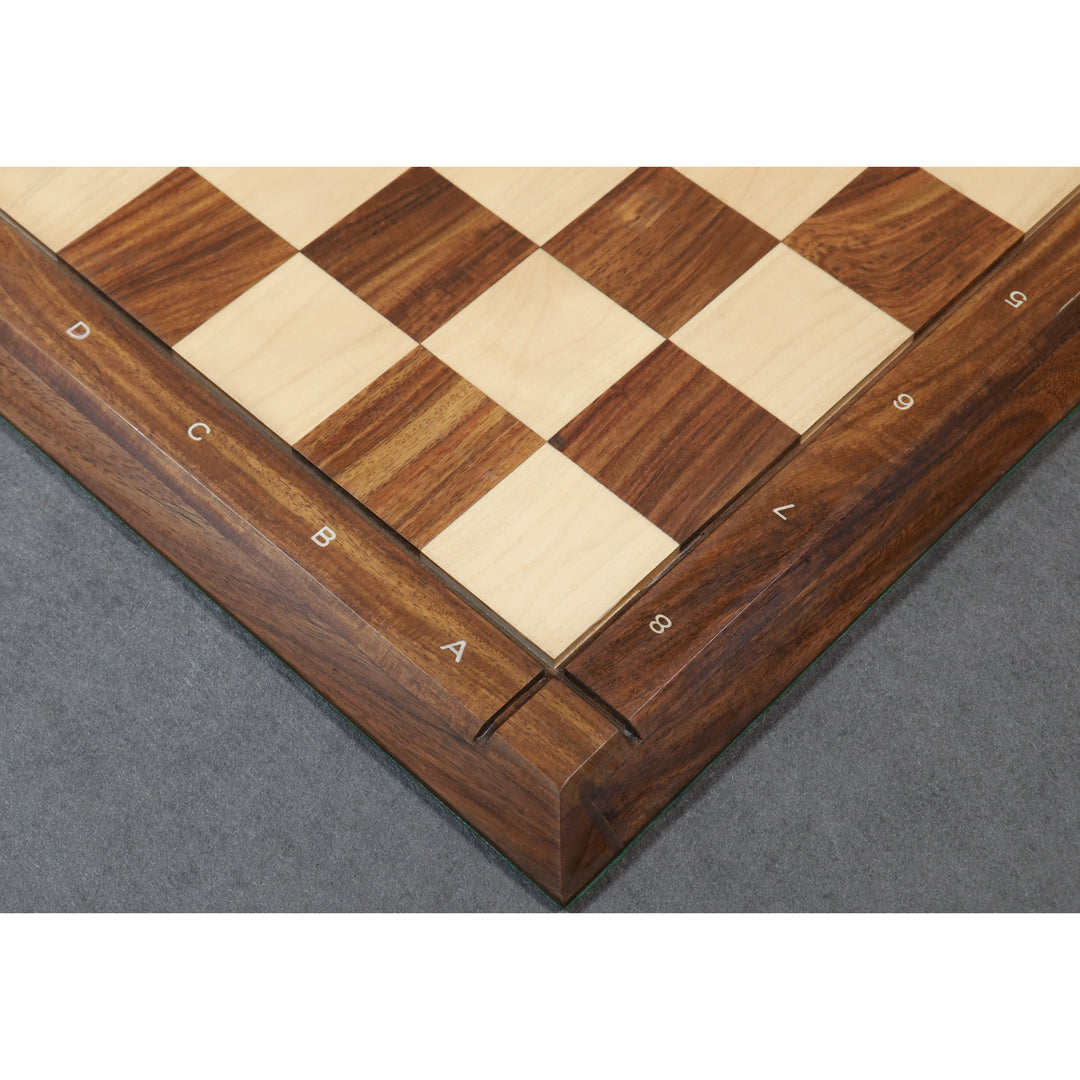 Slightly Imperfect 21" Drueke Style Golden Rosewood & Maple Chess Board With Notations- 55 mm square - Matt Finish - Warehouse Clearance - Europe Shipping Only