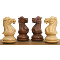 Detailed view of expertly carved Boxwood and Golden Rosewood Knights from the Chessnut Air compatible set.