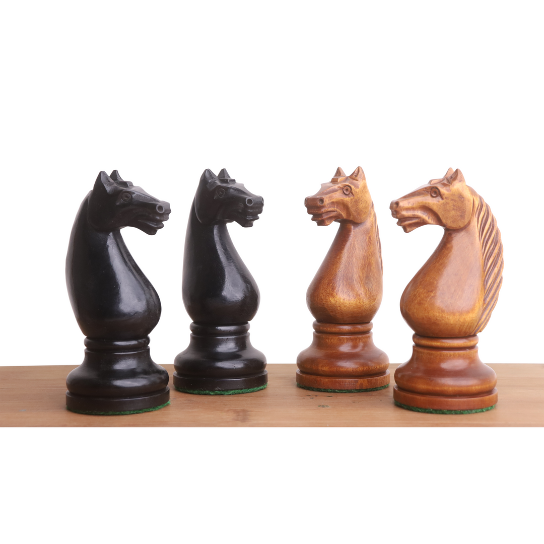 1935 Botvinnik Flohr-II Soviet Chess Pieces Only Set -Distress Antiqued Boxwood & Ebonised Boxwood- 4.4" King - Warehouse Clearance - USA Shipping Only