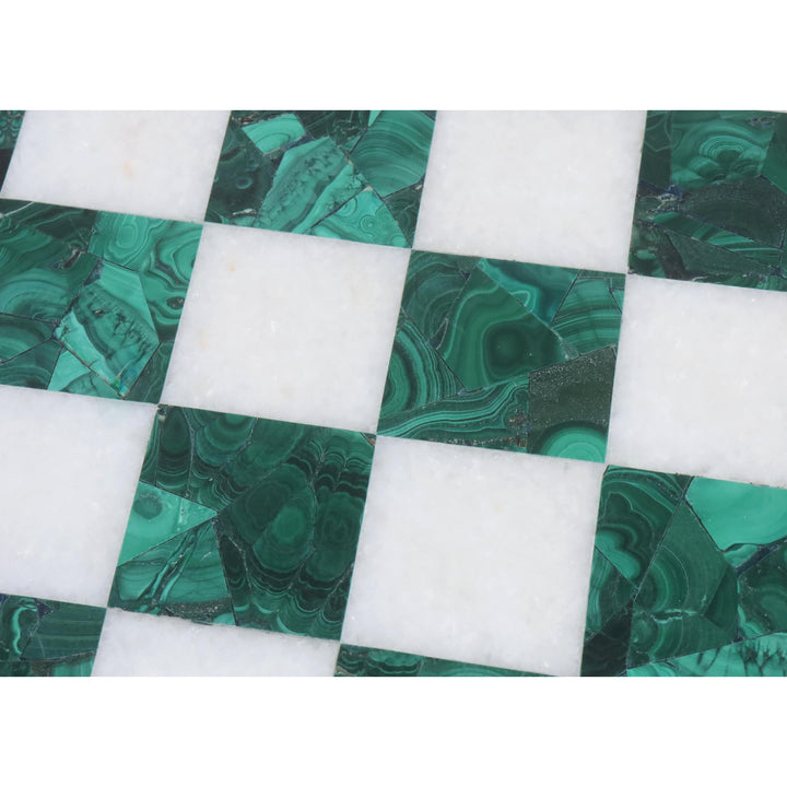 15'' Borderless Solid Malachite Stone Luxury Chess Board - Green and White Semi Precious Stone