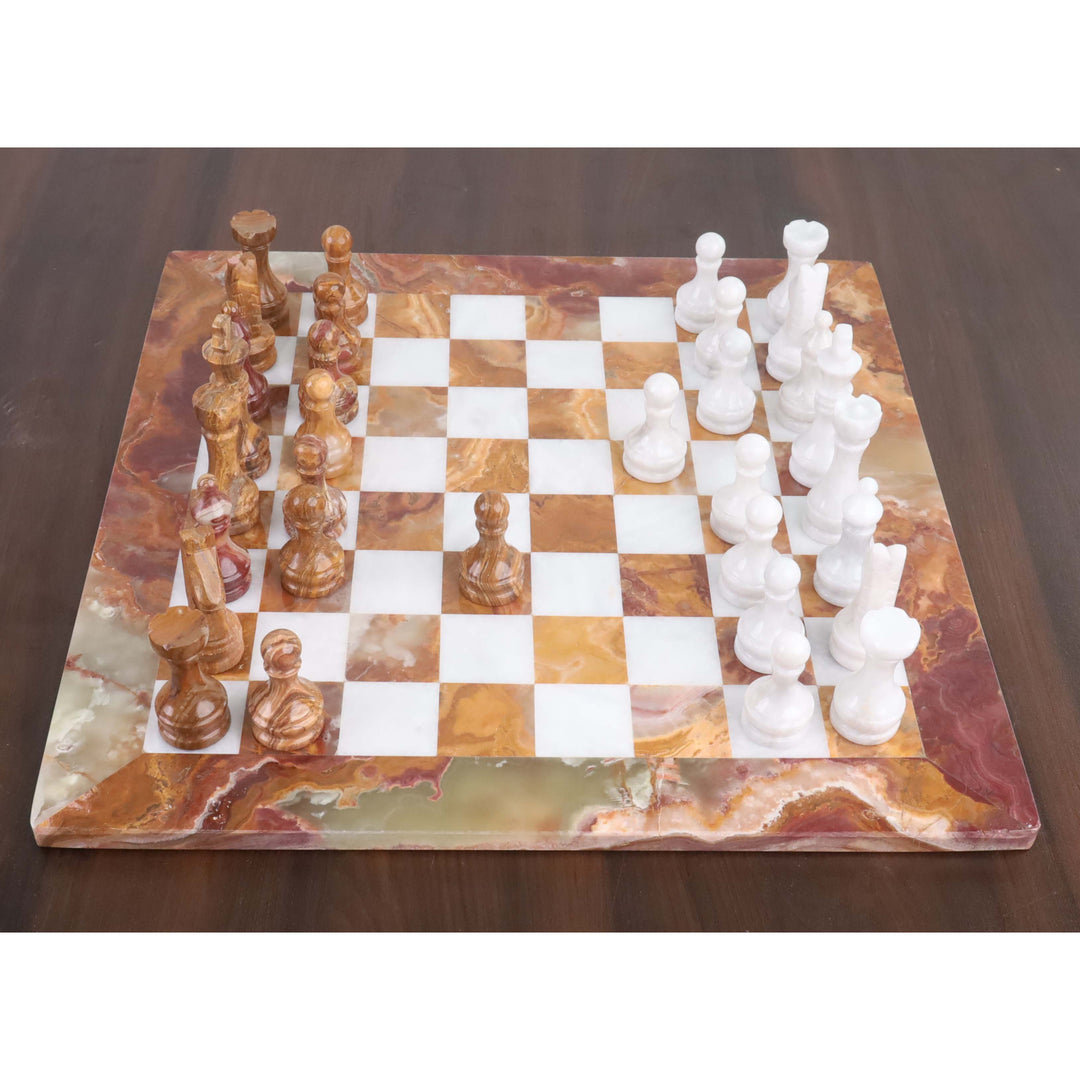 Brown Onyx Marble & Stone Chess Pieces & Board Combo Set - 15" - Handcrafted Chess Set