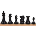 Ensemble de collection « Jaques Cook Staunton » de 1849 – Pièces de 3,75 pouces en bois d’ébène et buis vieilli, avec échiquier en ébène et coffret en similicuir