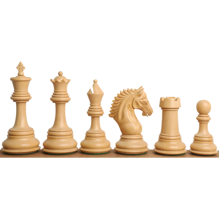 Combo of 4.5" Tilted Knight Luxury Staunton Chess Set - Bud Rosewood & Boxwood - 23" Bud Rosewood & Maple Wood Signature Wooden Chessboard With Box