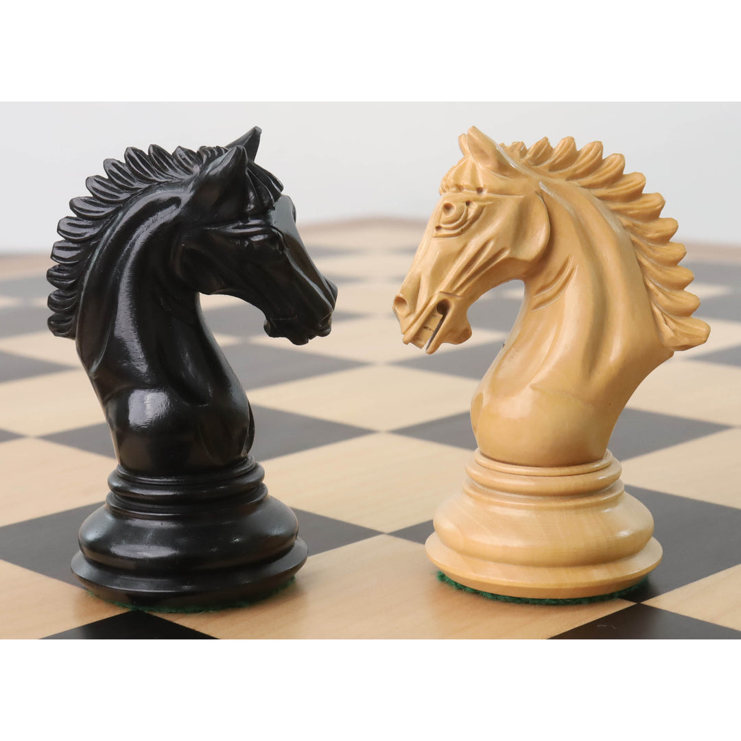 Combo of 4.5" Tilted Knight Luxury Staunton Chess Set - Ebony Wood & Boxwood - 23" Large Ebony & Maple Wood Chessboard With Box