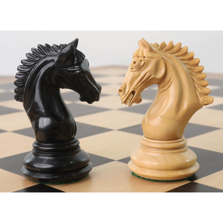 Combo of 4.5" Tilted Knight Luxury Staunton Chess Set - Ebony Wood & Boxwood - 23" Large Ebony & Maple Wood Chessboard With Box