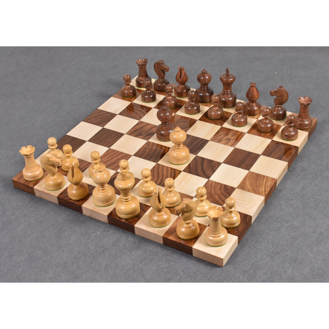 Légèrement imparfait 3.1" Library Series Jeu d'échecs Staunton - Pièces d'échecs uniquement - Buis et acacia lestés