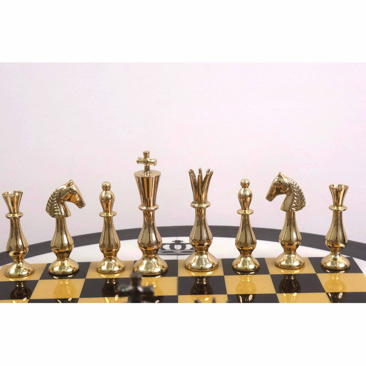 Juego de ajedrez de lujo de metal y latón de la serie Regal Curve de 3,6 pulgadas - Solo piezas - Dorado y gris metalizado