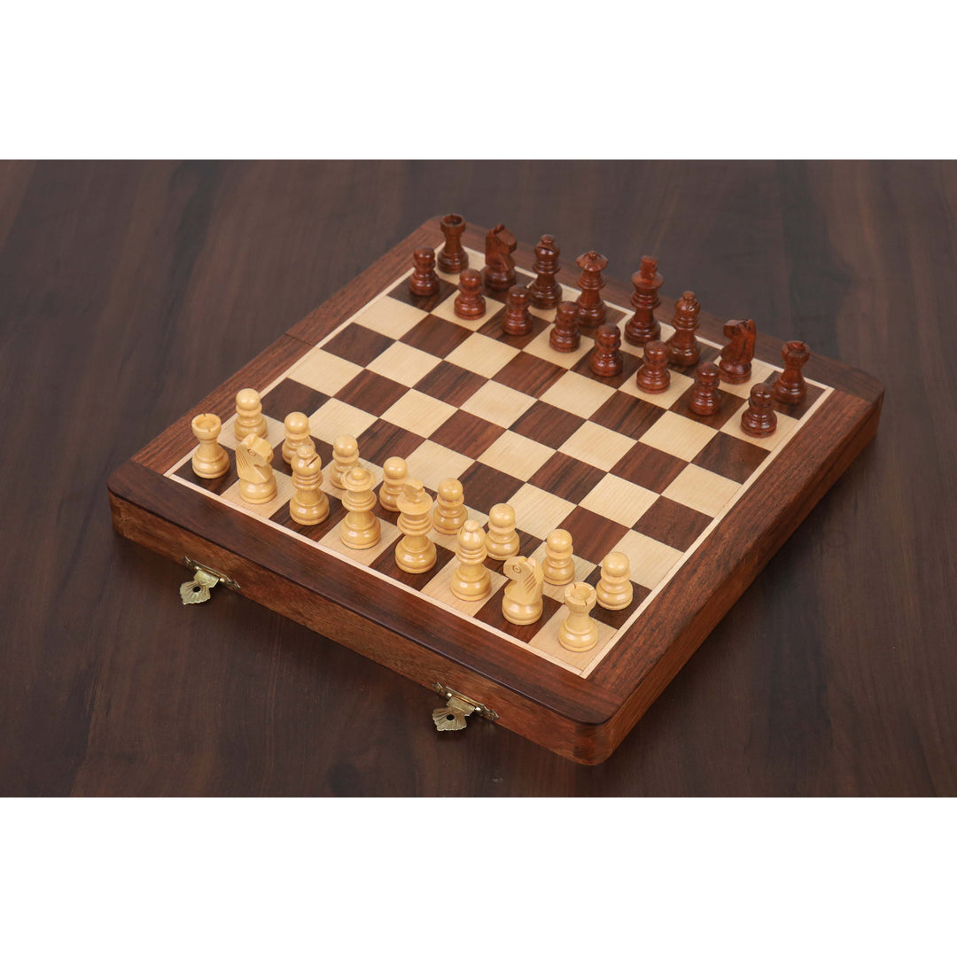 2 in 1 Magnetic Travel Chess & Backgammon set in Golden Rosewood - 10 inches