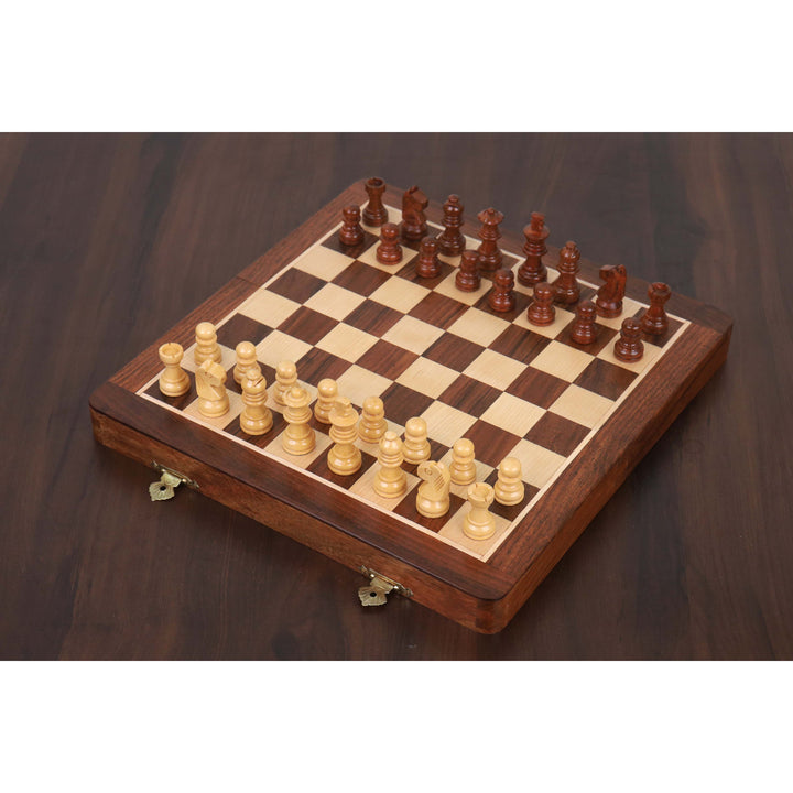 2 in 1 Magnetic Travel Chess & Backgammon set in Golden Rosewood - 10 inches