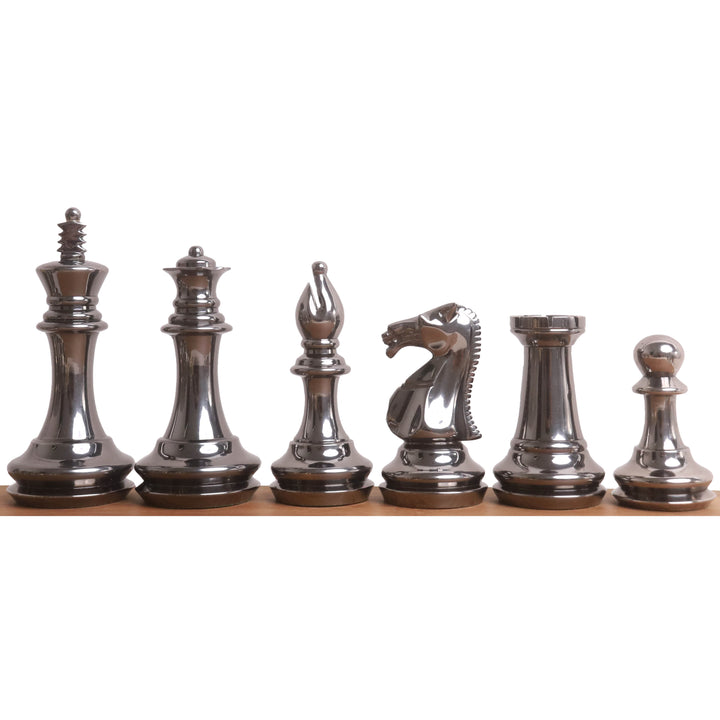 3.9" Set di scacchi di lusso in ottone e metallo della serie Fierce Knight - Solo pezzi - Oro e grigio metallizzato