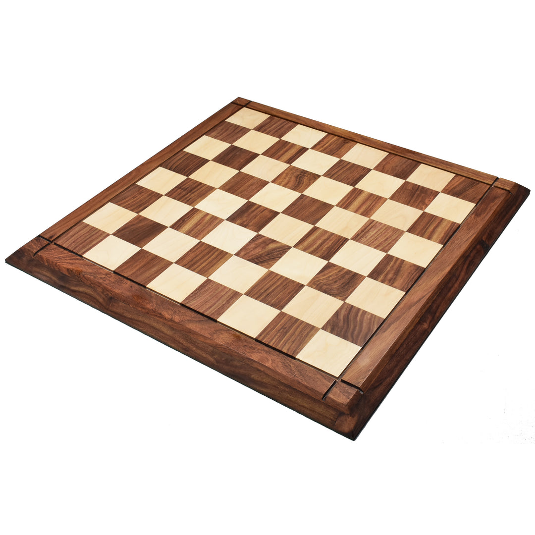 Full perspective view of a 21 inch luxury wooden chess board in a professional matte finish.