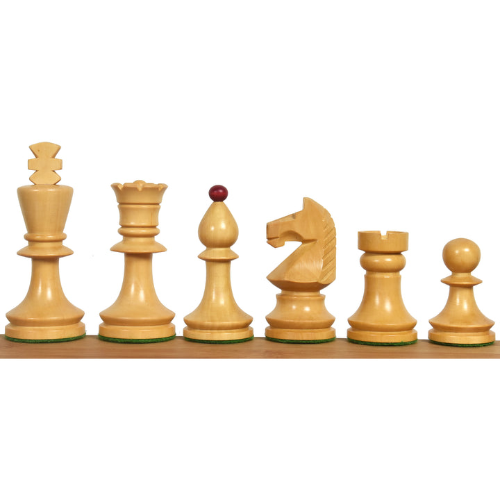 Jeu d'échecs roumano-hongrois de 9,6 cm, légèrement abîmé – Pièces d'échecs uniquement – Bois de buis teinté rouge et lesté
