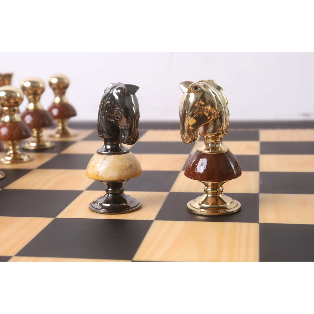 Luksusowy zestaw szachów 3,7” Victorian Fusion z serii Mosiądz metalowy - tylko figury - metaliczne złoto i szarość