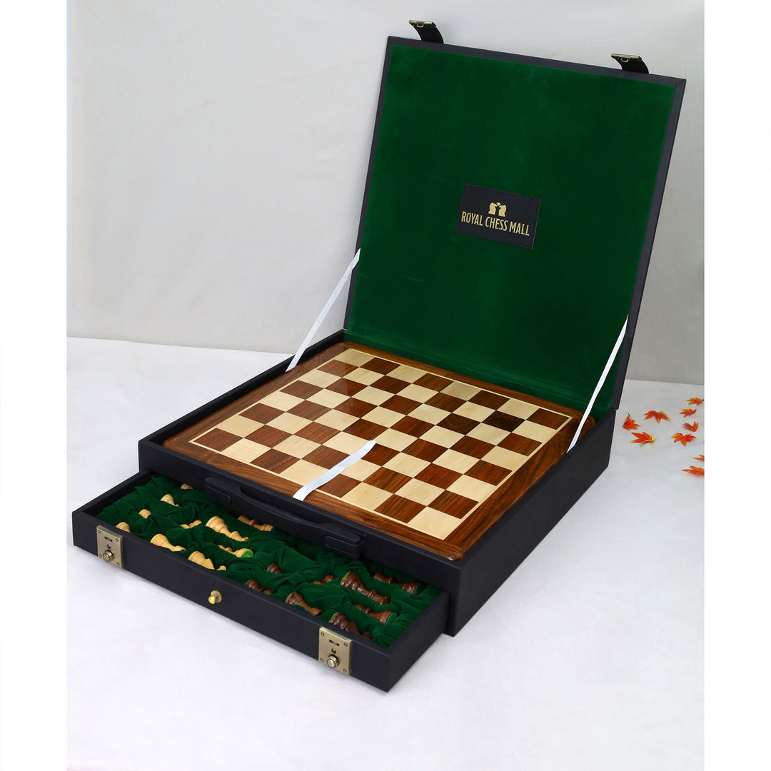 3.1" Russian Zagreb Gift Chess Set Combo - Pieces in Golden Rosewood with 17" Board & Storage Case