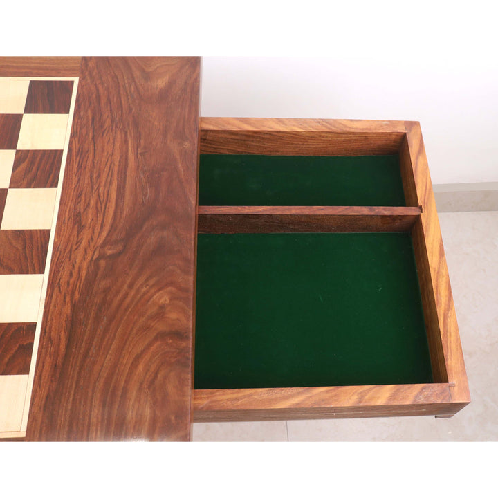 24" Chessmaster's Series Chess Board Table with Drawers - 27" Height- Golden Rosewood & Maple Wood