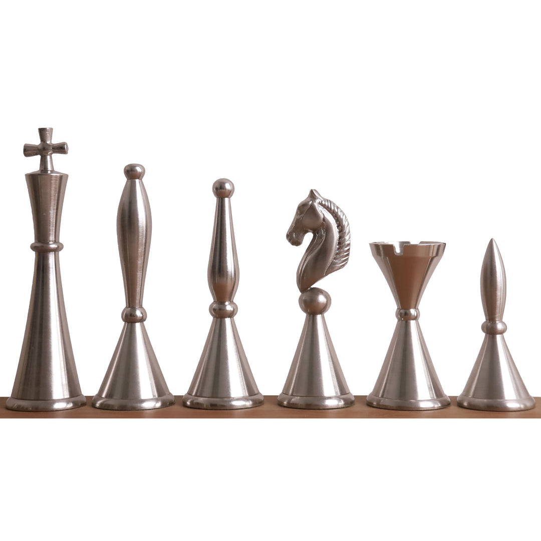 4.2" Jeu d'échecs de luxe en laiton et métal Tribal Series - Pièces seulement - Argent métallique et cuivre antique