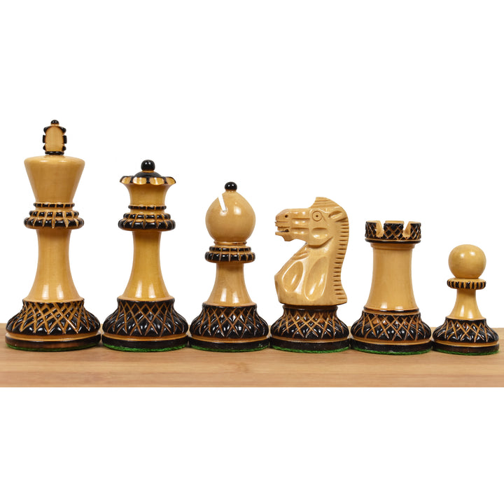 Piezas de ajedrez talladas Parker Staunton de 3,9" con tablero de madera de ébano y arce incrustado de 21" y caja para guardar piezas de ajedrez de palisandro dorado