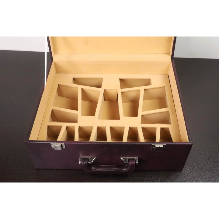 Signature Leatherette Coffer Storage Box - Burgundy - Chess Pieces of 4.2" to 5.0" - Warehouse Clearance - USA Shipping Only