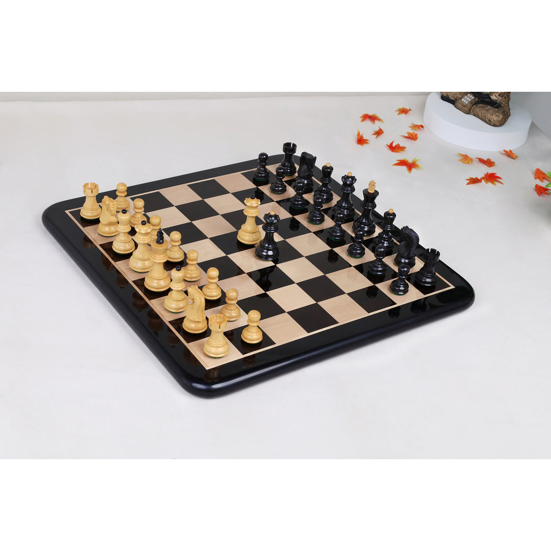 3.1" Russian Zagreb Gift Chess Set Combo - Pieces in Ebonized Boxwood with 17" Ebony Board & Storage Case