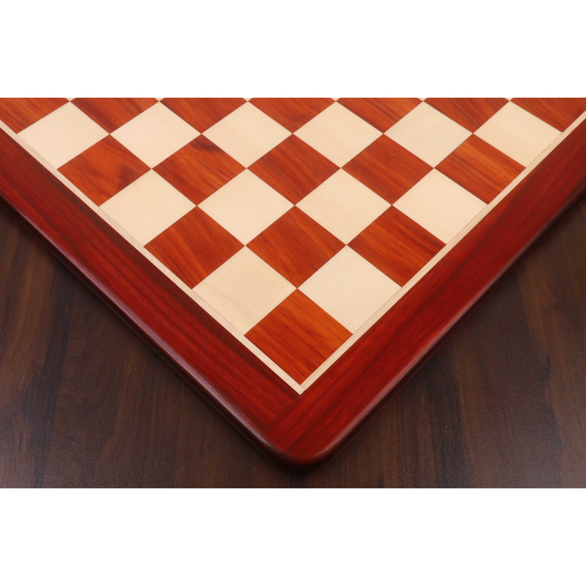Top-down corner view highlighting the seamless inlay of Bud Rosewood and Maple wood.