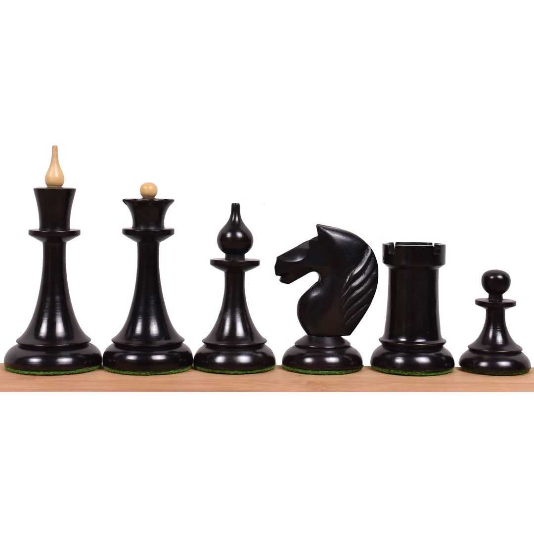 1950's Soviet Latvian Reproduced Chess Set Combo - Pieces in Ebonised Boxwood with 21" Chess Board and Storage Box