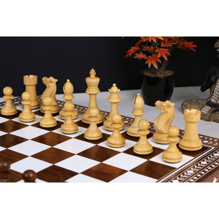 4.1" Pro Staunton Rosewood Chess Set with 21" Golden Rosewood & Acrylic Ivory Inlaid Wooden Folding Chess board