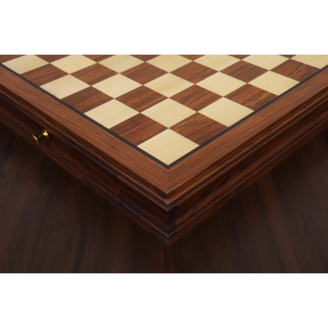 20-inch Luxury Golden Rosewood Chess Board with Velvet Storage Drawers